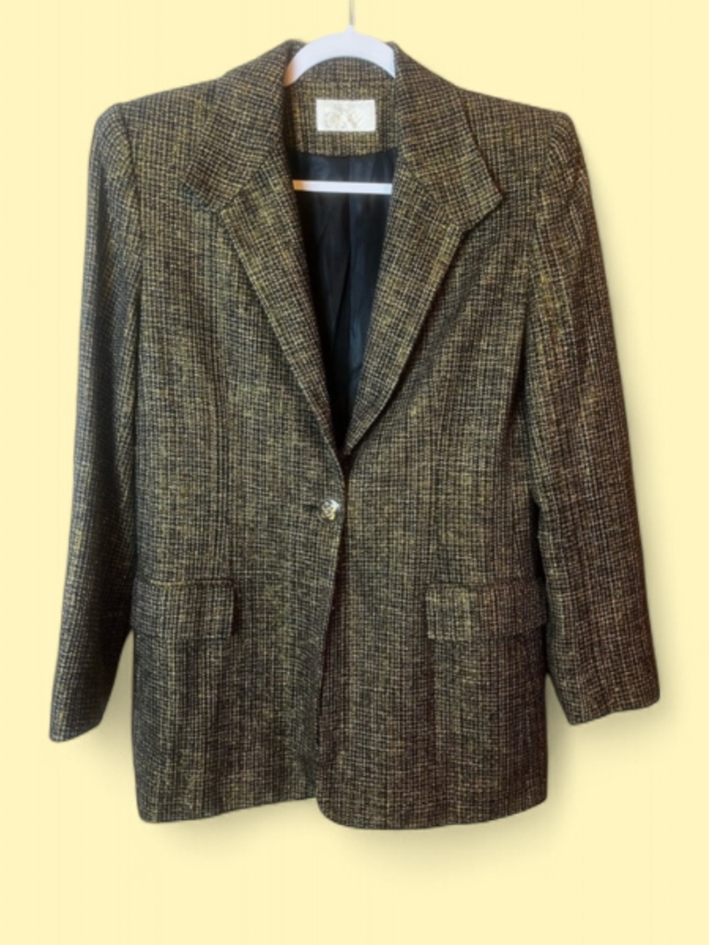 Vintage Cache 100% Silk Gold Shimmer Tweed Blazer Size 6